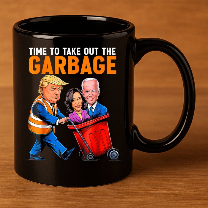 Garbage For Trump 2024 Funny Time To Take Out Garbage Biden 11oz C Handle Ceramic Mug