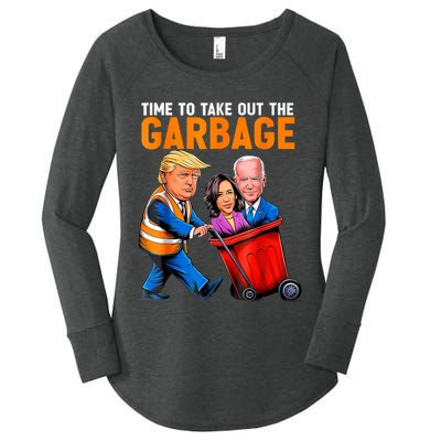 Garbage For Trump 2024 Funny Time To Take Out Garbage Biden Women's Perfect Tri Tunic Long Sleeve Shirt