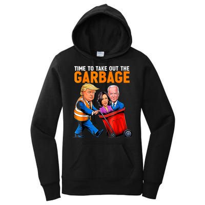 Garbage For Trump 2024 Funny Time To Take Out Garbage Biden Women's Pullover Hoodie