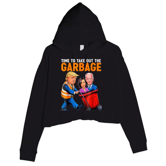 Garbage For Trump 2024 Funny Time To Take Out Garbage Biden Crop Fleece Hoodie