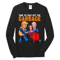 Garbage For Trump 2024 Funny Time To Take Out Garbage Biden Tall Long Sleeve T-Shirt