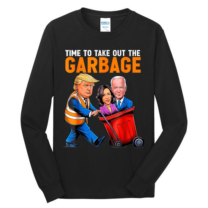 Garbage For Trump 2024 Funny Time To Take Out Garbage Biden Tall Long Sleeve T-Shirt