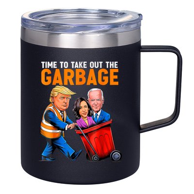 Garbage For Trump 2024 Funny Time To Take Out Garbage Biden 12oz Stainless Steel Coffee Mug