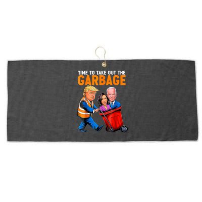 Garbage For Trump 2024 Funny Time To Take Out Garbage Biden Large Microfiber Waffle Golf Towel