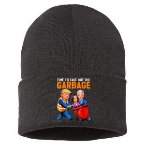 Garbage For Trump 2024 Funny Time To Take Out Garbage Biden Sustainable Knit Beanie