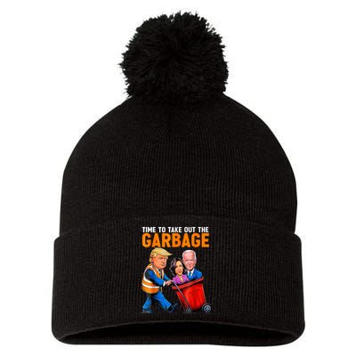Garbage For Trump 2024 Funny Time To Take Out Garbage Biden Pom Pom 12in Knit Beanie