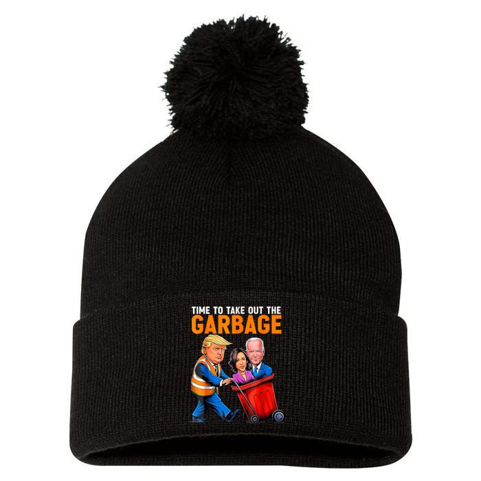 Garbage For Trump 2024 Funny Time To Take Out Garbage Biden Pom Pom 12in Knit Beanie