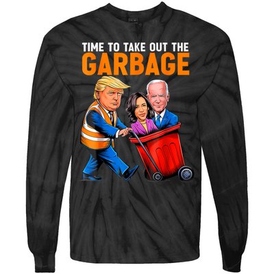 Garbage For Trump 2024 Funny Time To Take Out Garbage Biden Tie-Dye Long Sleeve Shirt