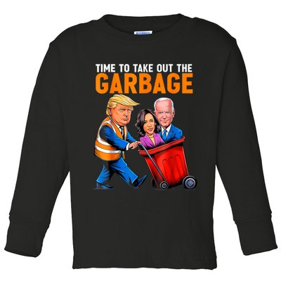 Garbage For Trump 2024 Funny Time To Take Out Garbage Biden Toddler Long Sleeve Shirt