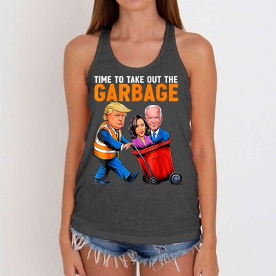 Garbage For Trump 2024 Funny Time To Take Out Garbage Biden Women's Knotted Racerback Tank