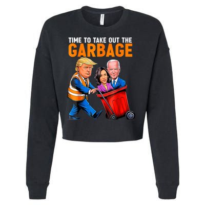 Garbage For Trump 2024 Funny Time To Take Out Garbage Biden Cropped Pullover Crew