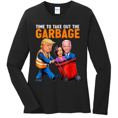 Garbage For Trump 2024 Funny Time To Take Out Garbage Biden Ladies Long Sleeve Shirt