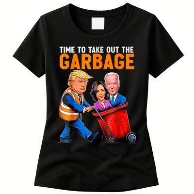Garbage For Trump 2024 Funny Time To Take Out Garbage Biden Womens T-Shirt