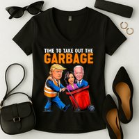 Garbage For Trump 2024 Funny Time To Take Out Garbage Biden Women's V-Neck T-Shirt