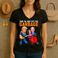 Garbage For Trump 2024 Funny Time To Take Out Garbage Biden Women's V-Neck T-Shirt
