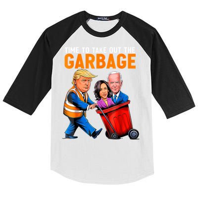 Garbage For Trump 2024 Funny Time To Take Out Garbage Biden Kids Colorblock Raglan Jersey