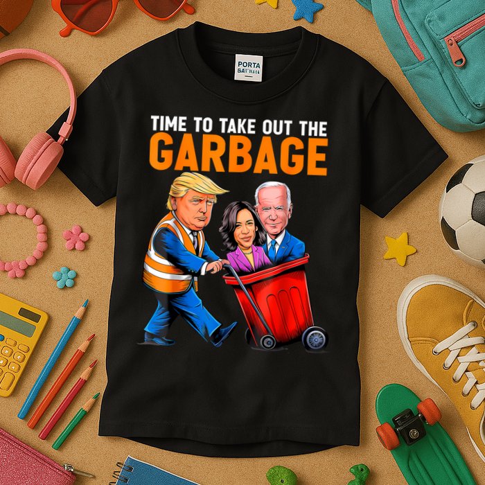 Garbage For Trump 2024 Funny Time To Take Out Garbage Biden Kids T-Shirt