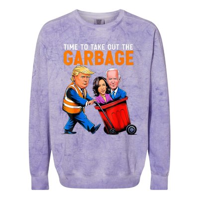 Garbage For Trump 2024 Funny Time To Take Out Garbage Biden Colorblast Crewneck Sweatshirt