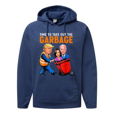 Garbage For Trump 2024 Funny Time To Take Out Garbage Biden Performance Fleece Hoodie