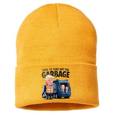 Garbage For Trump 2024 Time To Take Out Garbage Biden Sustainable Knit Beanie