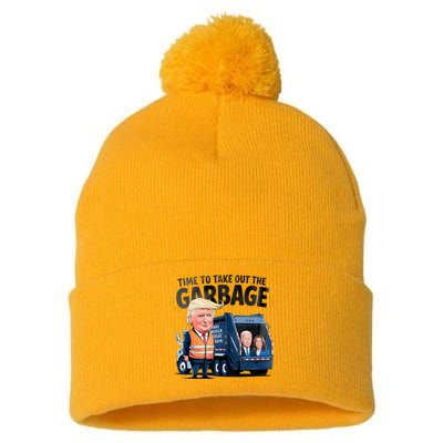 Garbage For Trump 2024 Time To Take Out Garbage Biden Pom Pom 12in Knit Beanie