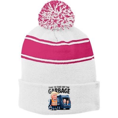 Garbage For Trump 2024 Time To Take Out Garbage Biden Stripe Pom Pom Beanie