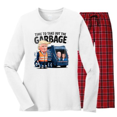 Garbage For Trump 2024 Time To Take Out Garbage Biden Women's Long Sleeve Flannel Pajama Set 