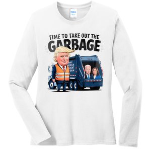 Garbage For Trump 2024 Time To Take Out Garbage Biden Ladies Long Sleeve Shirt