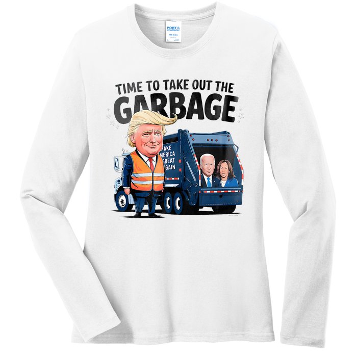 Garbage For Trump 2024 Time To Take Out Garbage Biden Ladies Long Sleeve Shirt