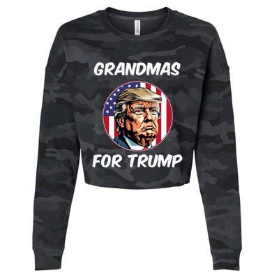 Grandmas For Trump American Flag Cropped Pullover Crew