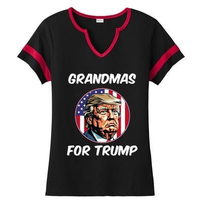 Grandmas For Trump American Flag Ladies Halftime Notch Neck Tee