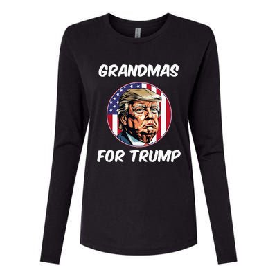 Grandmas For Trump American Flag Womens Cotton Relaxed Long Sleeve T-Shirt