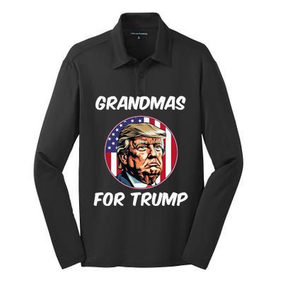 Grandmas For Trump American Flag Silk Touch Performance Long Sleeve Polo