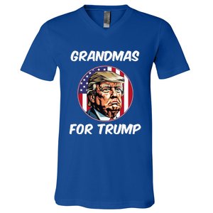 Grandmas For Trump American Flag V-Neck T-Shirt