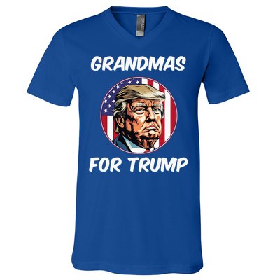 Grandmas For Trump American Flag V-Neck T-Shirt