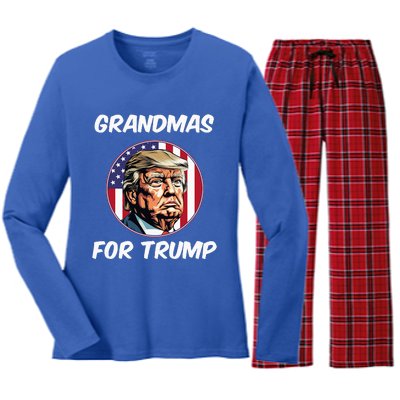 Grandmas For Trump American Flag Women's Long Sleeve Flannel Pajama Set 