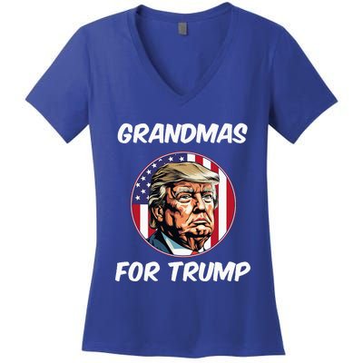 Grandmas For Trump American Flag Women's V-Neck T-Shirt