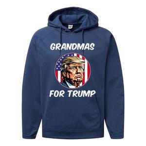 Grandmas For Trump American Flag Performance Fleece Hoodie