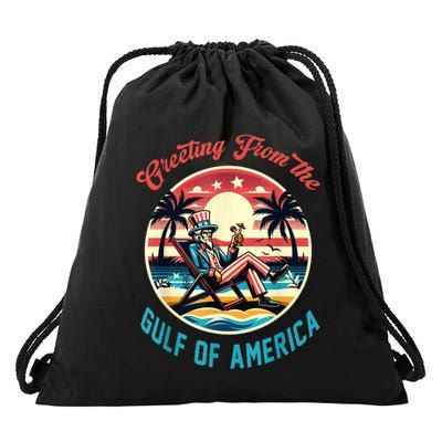 Greeting From The Gulf Of Usa America Trump Patriotic Gulf Drawstring Bag
