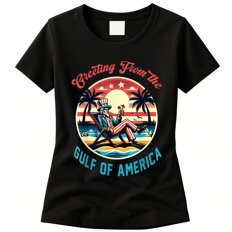 Greeting From The Gulf Of Usa America Trump Patriotic Gulf Womens T-Shirt