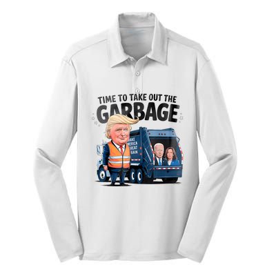 Garbage For Trump 2024 Funny Time To Take Out Garbage Biden Silk Touch Performance Long Sleeve Polo