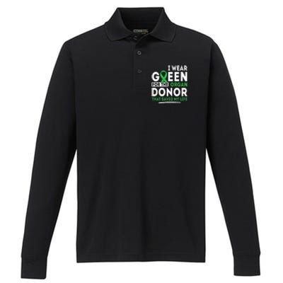 Green For The Organ Donor Transplant Kidney Liver Surgery Performance Long Sleeve Polo