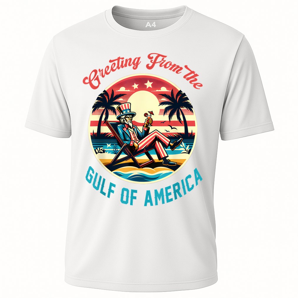 Greeting From The Gulf Of Usa America Trump Patriotic Gulf Cooling Performance Crew T-Shirt
