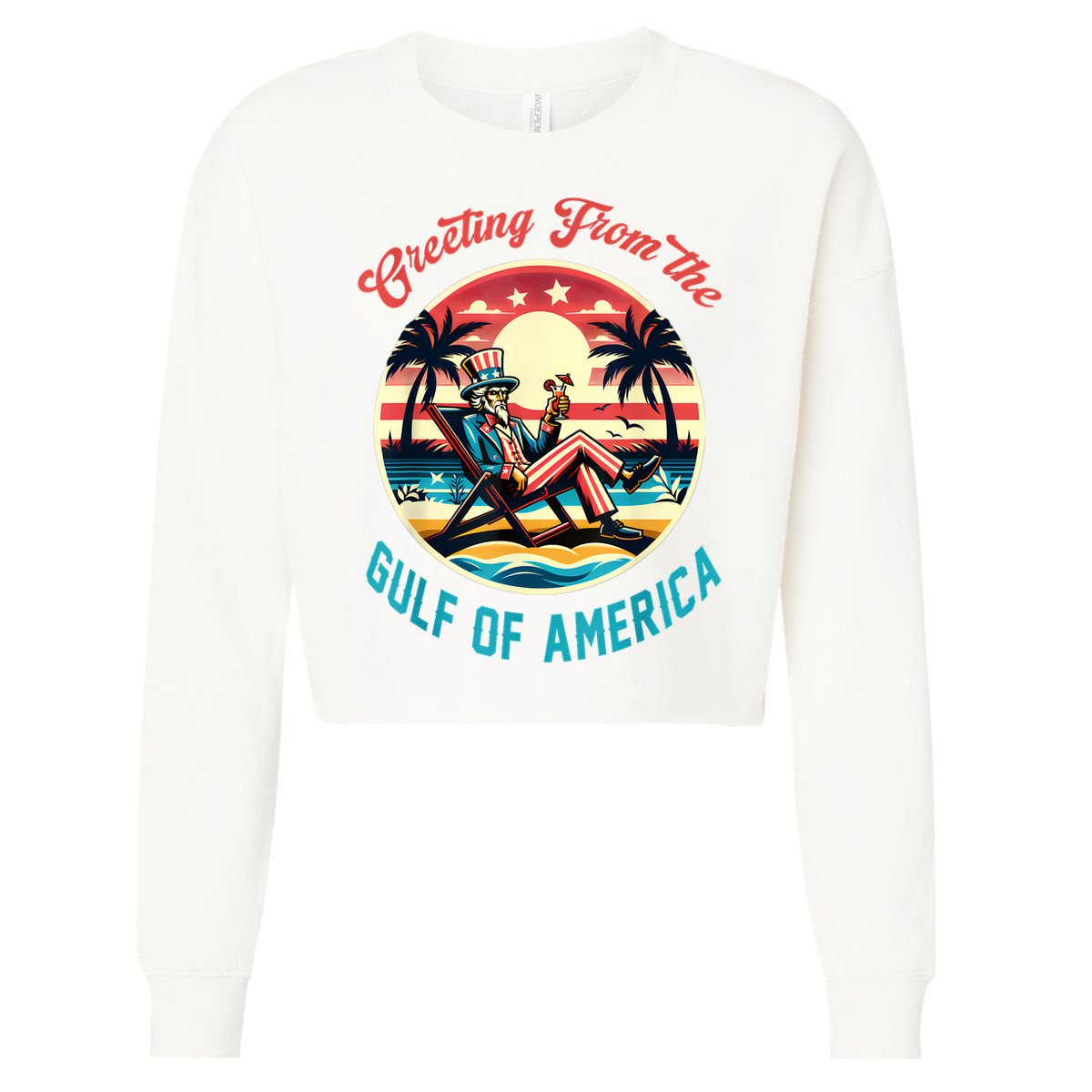 Greeting From The Gulf Of Usa America Trump Patriotic Gulf Cropped Pullover Crew