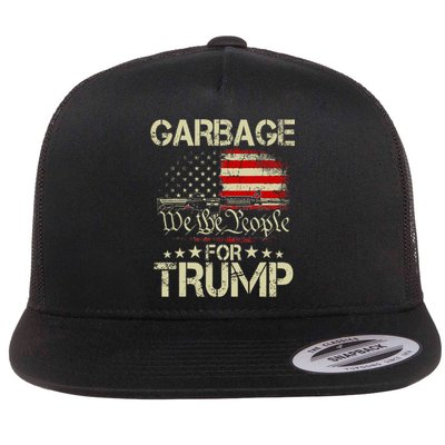 Garbage For Trump 2024 Tees Trump Supporter Us Flag Flat Bill Trucker Hat