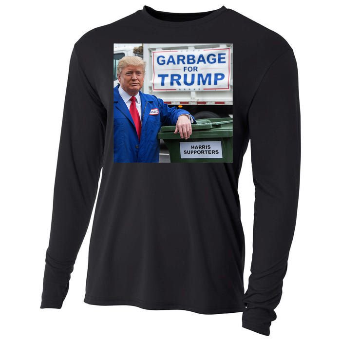 Garbage For Trump Funny Political Humor Photo Cooling Performance Long Sleeve Crew