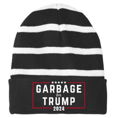 Garbage For Trump 2024 Striped Beanie with Solid Band