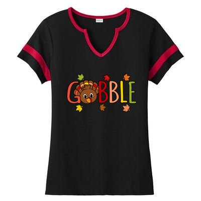 Gobble Funny Turkey Thanksgiving Family Graphic Meaningful Gift Ladies Halftime Notch Neck Tee