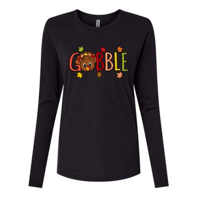 Gobble Funny Turkey Thanksgiving Family Graphic Meaningful Gift Womens Cotton Relaxed Long Sleeve T-Shirt