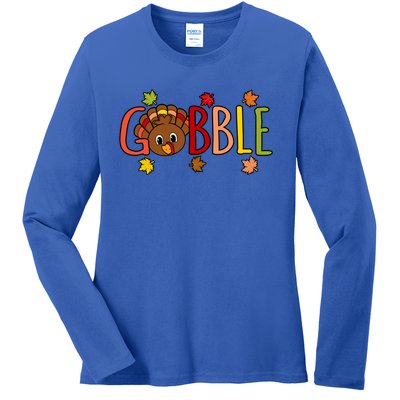 Gobble Funny Turkey Thanksgiving Family Graphic Meaningful Gift Ladies Long Sleeve Shirt